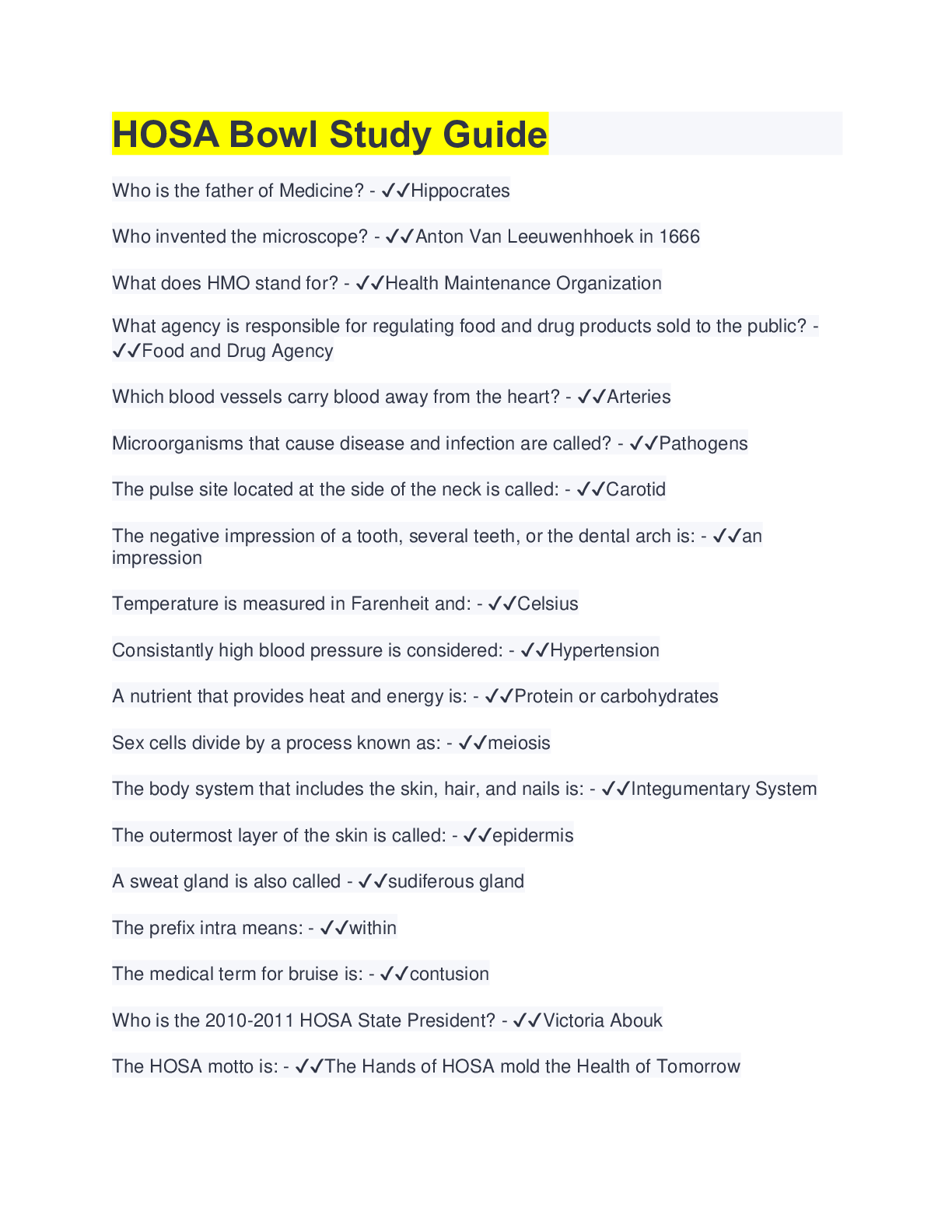 HOSA Bowl Study Guide Browsegrades